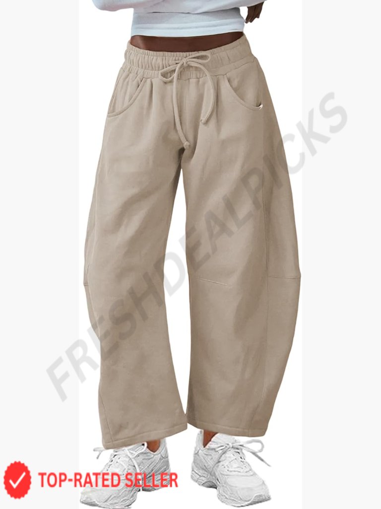 Barrel Leg Sweatpants Cotton Palazzo Wide Leg Casual Lounge Pants With Pockets